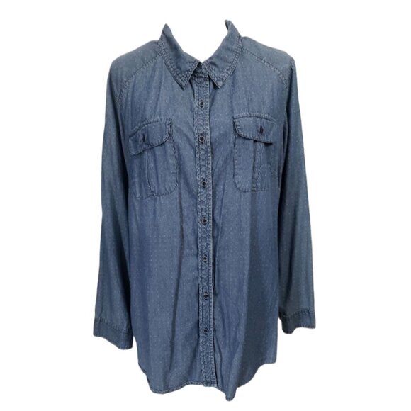 Lane Bryant Women's Collared Button Down Denim Blouse 22 - Picture 1 of 5